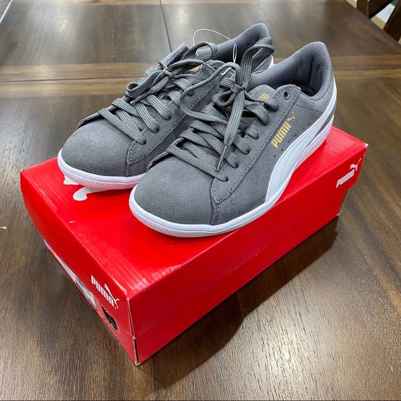 Puma Ladies Vikky Suede Sneakers Shoes - Grey - Picture 4 of 8